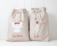 Personalised Santa Sack Angel- Natural with Flowers in Red - Honeysuckle and Lime