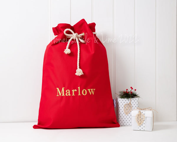 Personalised Santa Sack - Red Classic - Honeysuckle and Lime