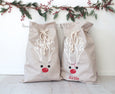 Personalised Santa Sack Reindeer face - Natural with Flowers - Honeysuckle and Lime