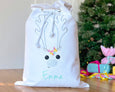 Personalised Santa Sack Reindeer Face - Natural with Flowers Merry & Bright - Honeysuckle and Lime