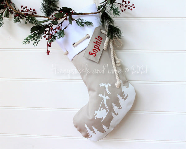 Personalised Christmas Stocking Sleigh - Natural - Honeysuckle and Lime