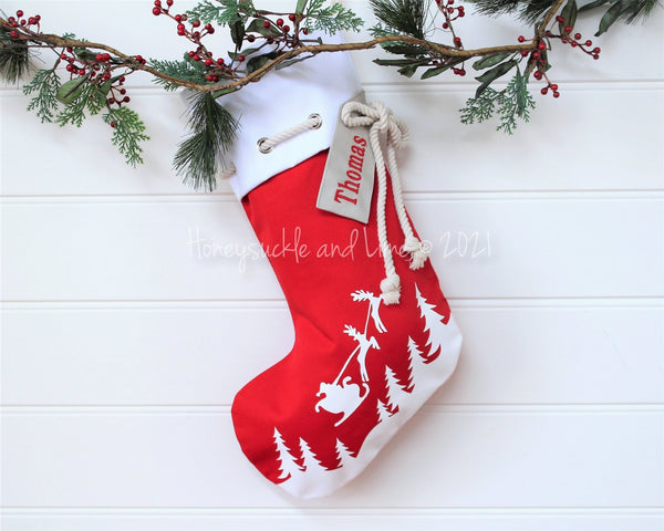 Personalised Christmas Stocking Sleigh - Red - Honeysuckle and Lime