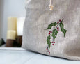 Personalised Handmade Raw Linen Santa Sack - Natural with Holly - Honeysuckle and Lime