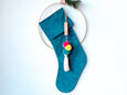 Personalised Handmade Velvet Christmas Stocking - Ocean Blue - Honeysuckle and Lime