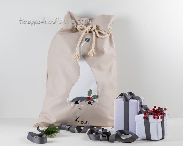 Personalised Santa Sack Elf - Natural with Holly - Honeysuckle and Lime