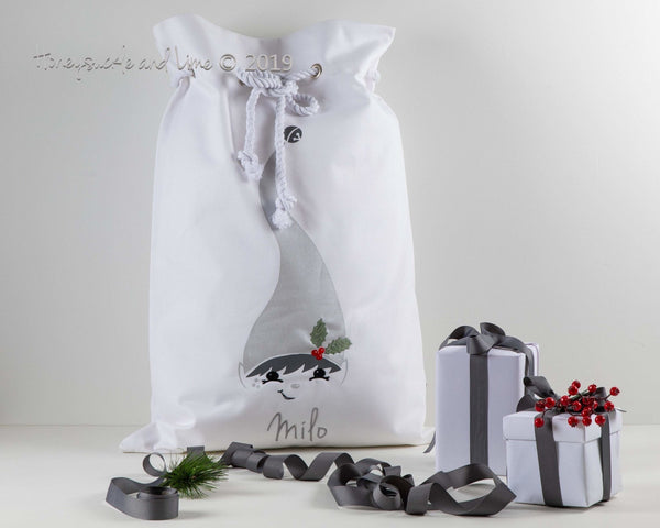 Personalised Santa Sack Elf - White with Holly - Honeysuckle and Lime