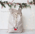 Personalised Santa Sack Reindeer face - Natural - Honeysuckle and Lime