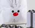 Personalised Santa Sack Reindeer Face, Red Nose - White - Honeysuckle and Lime