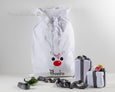 Personalised Santa Sack Reindeer Face, Red Nose - White - Honeysuckle and Lime
