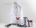 Personalised Santa Sack Reindeer Face, Red Nose - White with Flowers - Honeysuckle and Lime